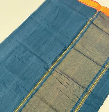Handwoven Mangalgiri Cotton Saree | Blue | Gold Zari | Handwoven | Ships from California